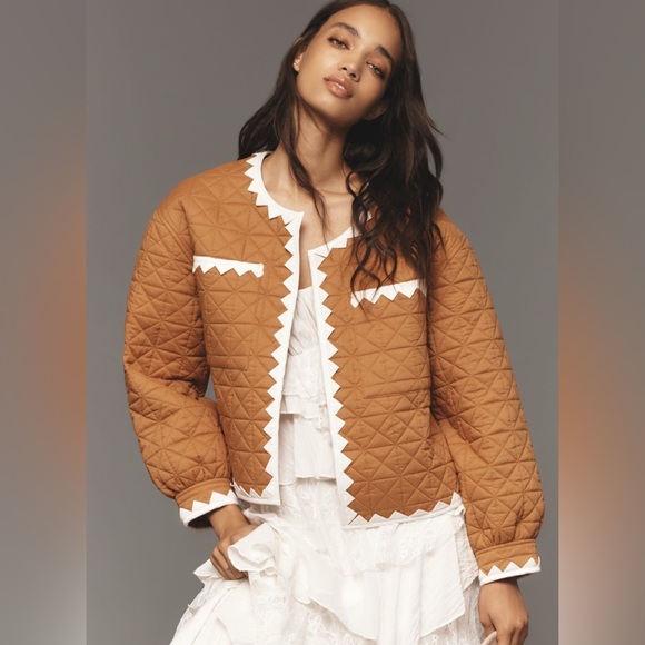 ANTHROPOLOGIE Zigzag Trim Quilted Jacket BNWT Size XS/S - Picture 2 of 7